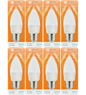 (8 Adet) Osaka 7W (50W) 6500K (Beyaz Işık) E27 Duylu (Kalın Duy) Mum Led Ampul