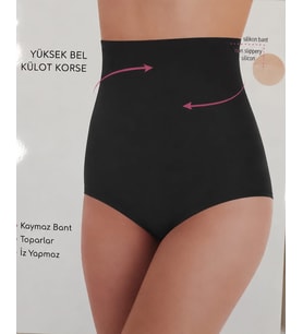 NBB 1935 KADIN YÜKSEK BEL SİYAH LAZER KESİM KÜLOT KORSE TEKLİ