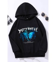 Çocuk Blue Butterfly Baskılı Sweatshirt (Siyah)