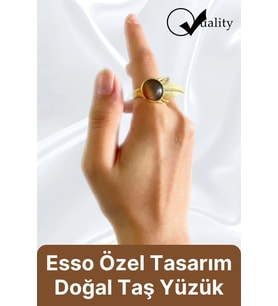 Özel Üretim Altın Pirinç Kaplama Vintage Görünümlü Şık Tasarımlı Ayarlanabilir Doğal Taş Kadın Yüzük