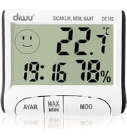 Diwu Dc102 İç Mekan Termometre Nem Ölçer Saat
