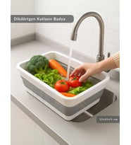 Katlanır Badya - Akordiyon Katlanabilir Dikdörtgen Kova  8 L - Beyaz/Gri - BPA Free