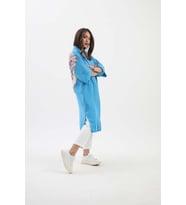 Arkası Baskılı Püsküllü Kimono - Mavi