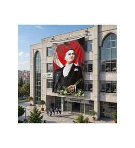 Mustafa Kemal Atatürk Altın İmzalı Poster Bayrak Raşel Kumaş 6x9 metre ATA14