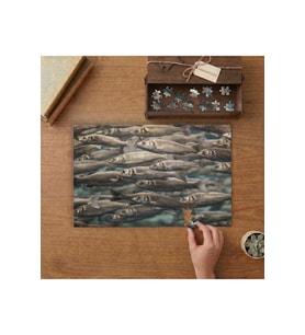 Aynı Yöne Yüzen Balıklar Tasarımı 240 parça Ahşap Puzzle Ahşap Kutuda MP03440