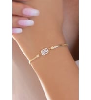 Goldium Altın Balık Sırtı Zincir Kordonlu Baget Taşlı Bileklik (Sarı)