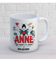Kişiye Özel Anne Tasarımlı Bin Çözüm Yazılı İsimli Seramik Kupa Bardak