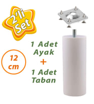 Destek Ayağı 12 cm Beyaz ve Metal Düz Ayak Tabanı M8 Civatalı İnce Diş Mobilya Kanepe Baza Koltuk Seti