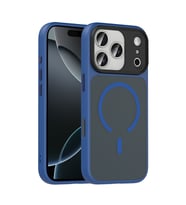iPhone 17 Pro Kılıf Mat Arka Yüzey Wireless Şarj Özellikli Flet M-safe Kılıf (Lacivert)