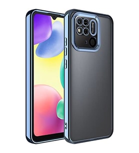 Coverzone Xiaomi Redmi 10C ile uyumlu K?l?f Kamera Korumal? Logo G�steren Parlak renk kenar �izgileri ile ??k bir tasar?m Colored Z-Omega Kapak Mavi A�?k