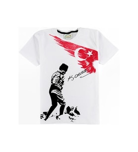 Unisex Atatürk Baskılı Çocuk T-Shirt,Beyaz
