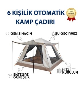 AC6637 Su Geçirmez & Güneşlikli 6 Kişilik Otomatik Kamp Çadırı