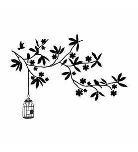 Kuş Kafesi ve Dallar Duvar Sticker Siyah 20x15 cm