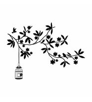 Kuş Kafesi ve Dallar Duvar Sticker Siyah 20x15 cm