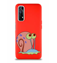 Realme 7 Soft Premier Kapak Salyangoz Gary Tasarımlı Silikon Kılıf - Kırmızı (Şeffaf)