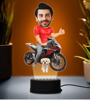 Doğum Günü Hediyesi,Sevgiliye Hediye, Kişiye Özel Fotoğraflı Motorcu Erkek Karikatür 3D Led Lamba (Beyaz)