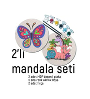 2Li Mandala Boyama Seti- 2 DESENLİ PLAKA-6 RENK AKRİLİK BOYA-2 ADET FIRÇA