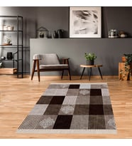 Kilim Desenli Etnik Dijital Baskı Yıkanabilir Kaymaz Taban Modern Salon Halı ve Yolluk (Gri)