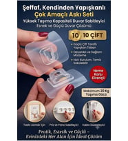 10 Çift Şeffaf Yapışkanlı Duvar Kancası, Geçmeli Çift Taraflı Klips Eşya Sa