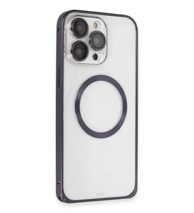 iPhone 14 Pro Kılıf Metal Bumper Magneticsafe Kapak - Derin Mor