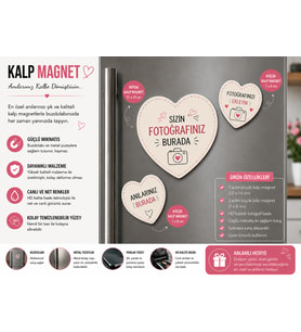 3'lü Kalp Fotoğraf Magneti Kişiselleştirilebilir Büyük ve Küçük Magnet Hediye Seti