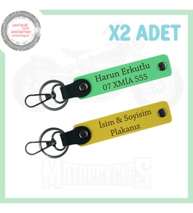 Sarı-F. Yeşil, Motor Severler İçin Kişiselleştirilmiş Plakalı 2'li Anahtarlık, Özel Tasarım Hediye