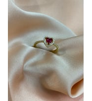 925 Ayar Gümüş Altın Kaplama Kalp Detaylı Yüzük (Pembe)