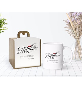 BK Gift Kişiye Özel Ahşap Kutuda Mânâ Muallime Tasarımlı Beyaz Kupa Bardak-1