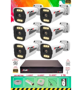 FURY 6 Kameralı 6 Warm Led Gece Renkli Görüş-Cepten İzle-Su Geçirmez Güvenlik Kamerası Seti 1TB