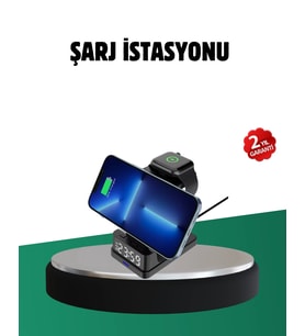 Kablosuz Şarjlı Dijital Masa Saati - 3 Parlaklık Seviyeli Led, Hızlı Şarj, Apple Uyumlu
