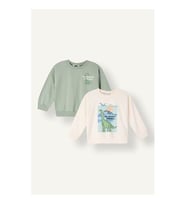 Defacto Baskılı Oversize 2'li Açık Haki Erkek Bebek Sweatshirt I0294A5/KH434