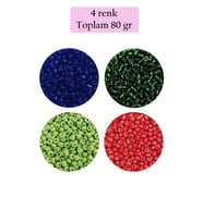 Dökme Cam Kum Boncuk (11/0) 2 mm - 4 Renk - Toplam 80 Gram - BNC399