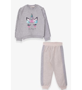 Breeze Kız Çocuk Eşofman Takımı Unicorn 1.5-5 Yaş, Gri Melanj