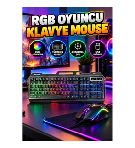 RGB Oyuncu Klavye ve Mouse Seti – Türkçe Q Klavye, 4 Kademeli DPI, USB Bağlantı