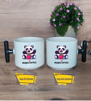 Sevimli Panda Kupa Bardak T Siyah Kulplu Arkadaşa Sevgiliye Hediye