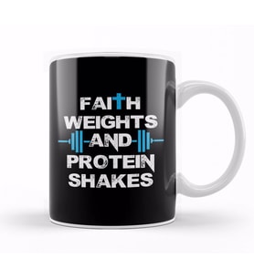 Funny Faith Weights And Protein Shakes Gym Workout Kupa Bardak Porselen
