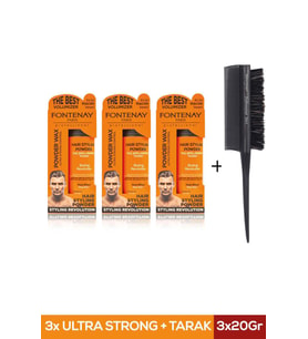 Fontenay Saç Şekillendirici Pudra Toz Wax Ultra Strong Turuncu 20gr X3 + Profesyonel Topuz Fırçası Krepe 3043 4'lü Set