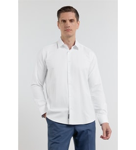 Beyaz Sert Yaka Uzun Kol Cepsiz Slim Fit Pamuklu Gömlek 1004255284