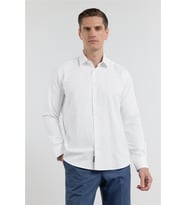 Beyaz Sert Yaka Uzun Kol Cepsiz Slim Fit Pamuklu Gömlek 1004255284