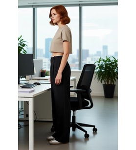 Kadın Wide Leg Kemerli Dokuma Pantolon Fonksiyonel Dayanıklı Kaliteli Konforlu Estetik Şık