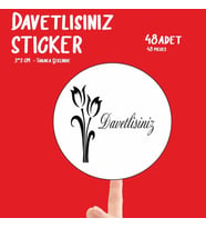 Davetlisiniz Yazılı Yuvarlak Yapışkanlı Davetiye Zarf Etiketi Sticker 48 Adet