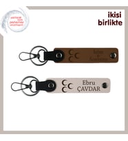 Öğretmene Hatıra, Üç Hilal İsme & Soyisme Özel 2’li Anahtarlık Hediye, Açık Kahve-Pudra