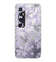 Xiaomi  Mi 10 Ultra  Kamera Korumalı Kapak Floral Lila Tasarımlı Şeffaf  Kılıf