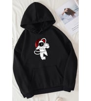 Unisex Astronot Baskılı Sweatshirt (Siyah)