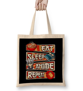 Eat Sleep Anime Repeat Cute Anime Obsessed Bez Çanta Uzun Saplı