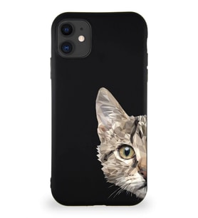 Apple iPhone 11 Soft Premier Kapak Catface Tasarımlı Silikon Kılıf - Siyah (Şeffaf)