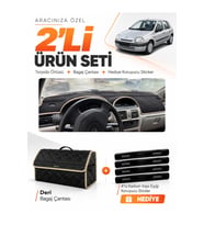 e-biz RENAULT CLİO 2 EKRANLI (1998-2001) Uyumlu Torpido Örtüsü + Deri Çanta - Siyah-Bej - RE010