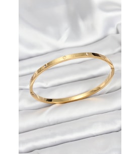 316L Çelik Gold Renk Zirkon Taşlı 65 mm İnce Kadın Kelepçe Bileklik TJ-BB7914