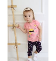 Kız Bebek Kaprili Kısa Kollu Kız Desen Baskılı Yazlık Basic Alt-Üst Takım 6-24 ay (Pembe)