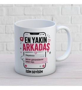 Kişiye Özel Arkadaş Tasarımlı Ekran Görüntüleri Yazılı İsimli Seramik Kupa Bardak